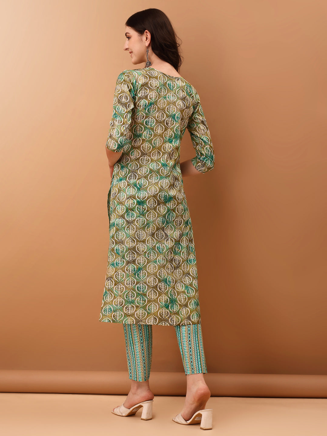 Green Floral Printed Cotton Kurta Set with Pant and Dupatta