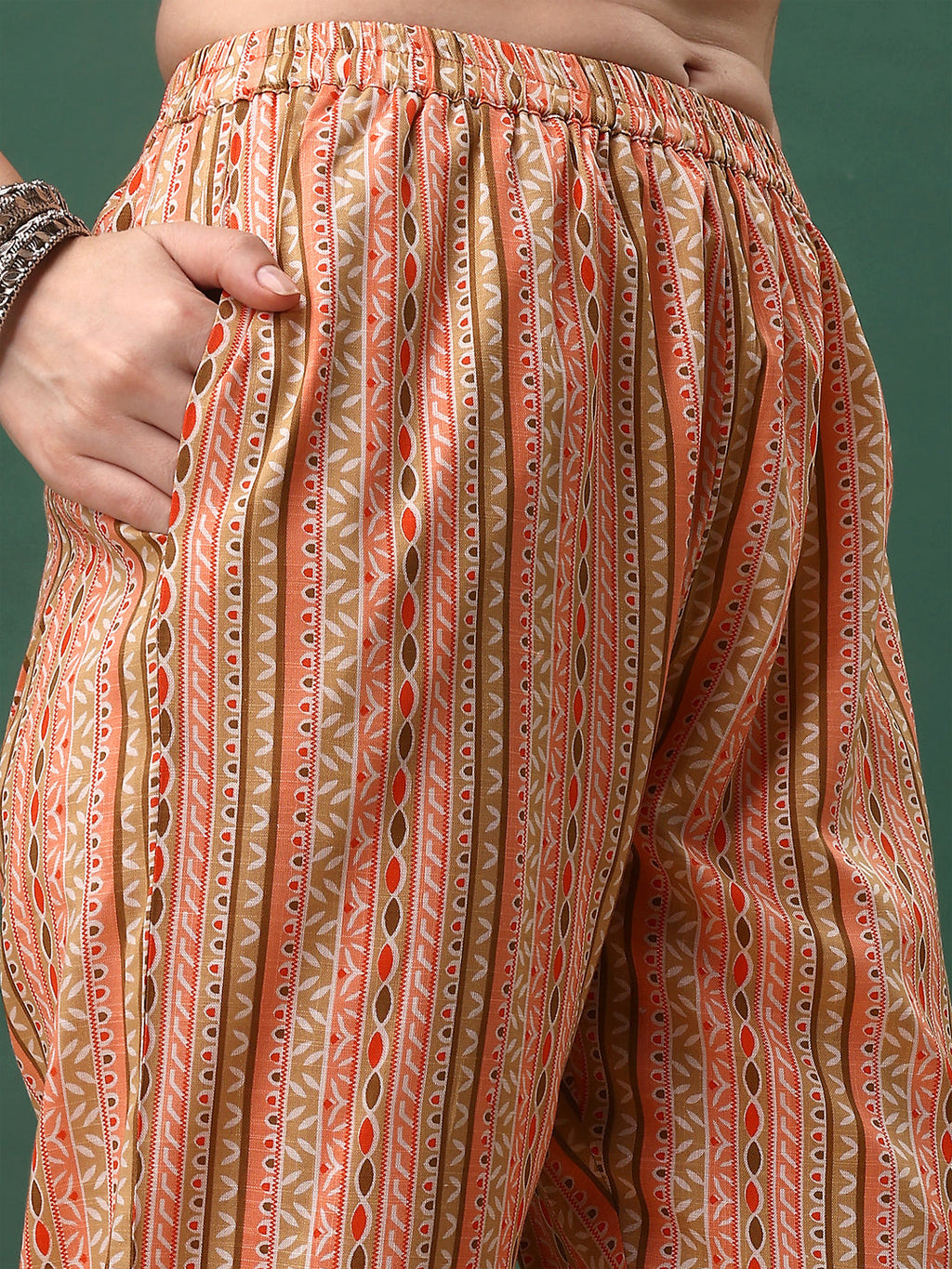 Orange Floral Printed Kurta Set with 3/4 Sleeves and Dupatta