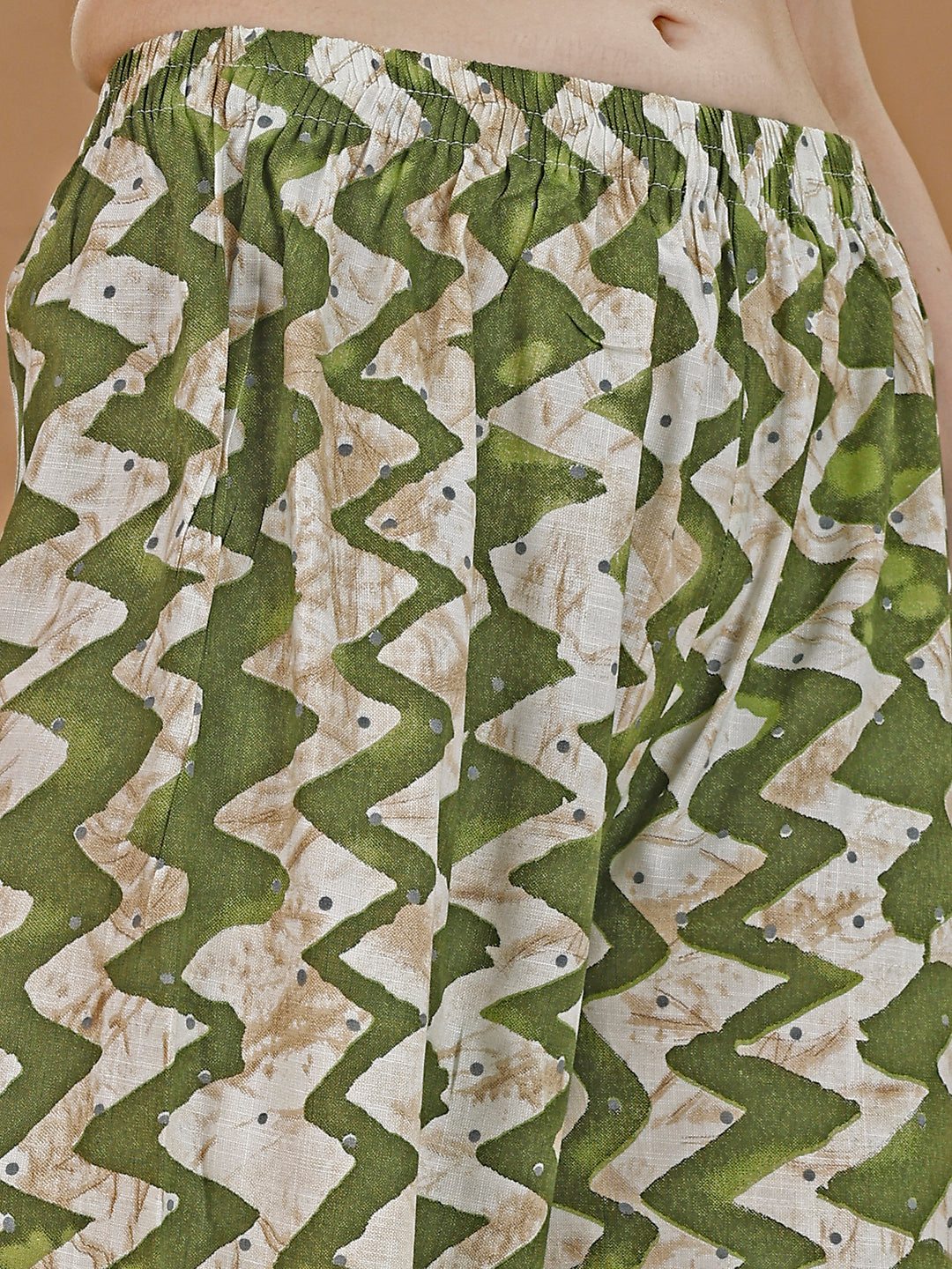 Green Chevron Printed Kurta Set with Palazzo and Dupatta