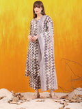 Grey chevron printed kurta paired with palazzo pants and a matching dupatta