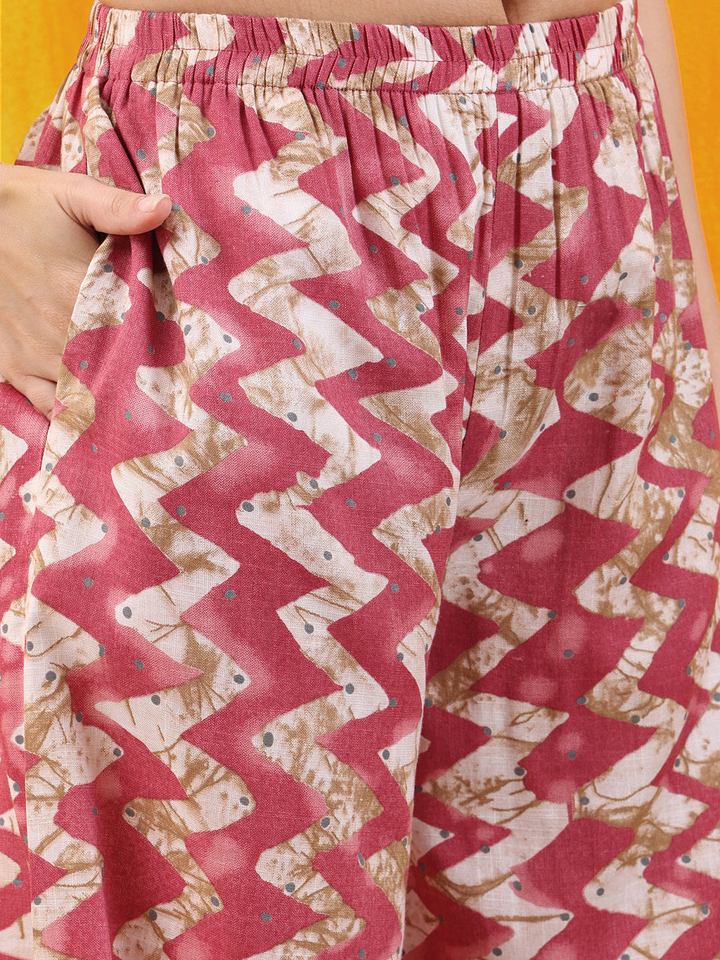 Pink Chevron Printed Kurta Set with Palazzo and Dupatta