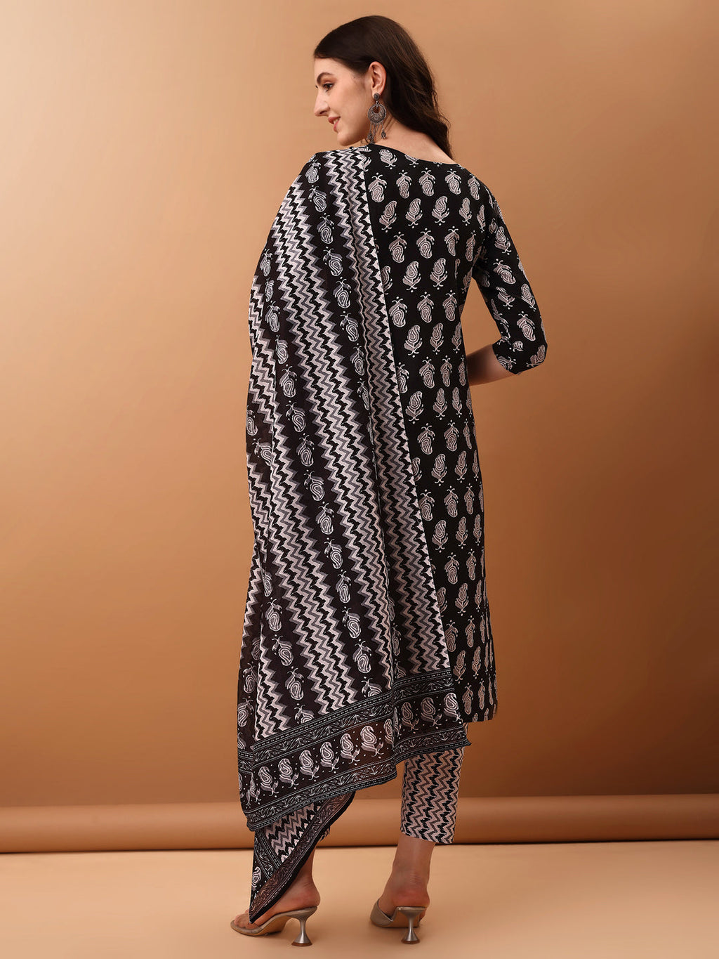Black Floral Printed Kurta Set with Pant and Dupatta