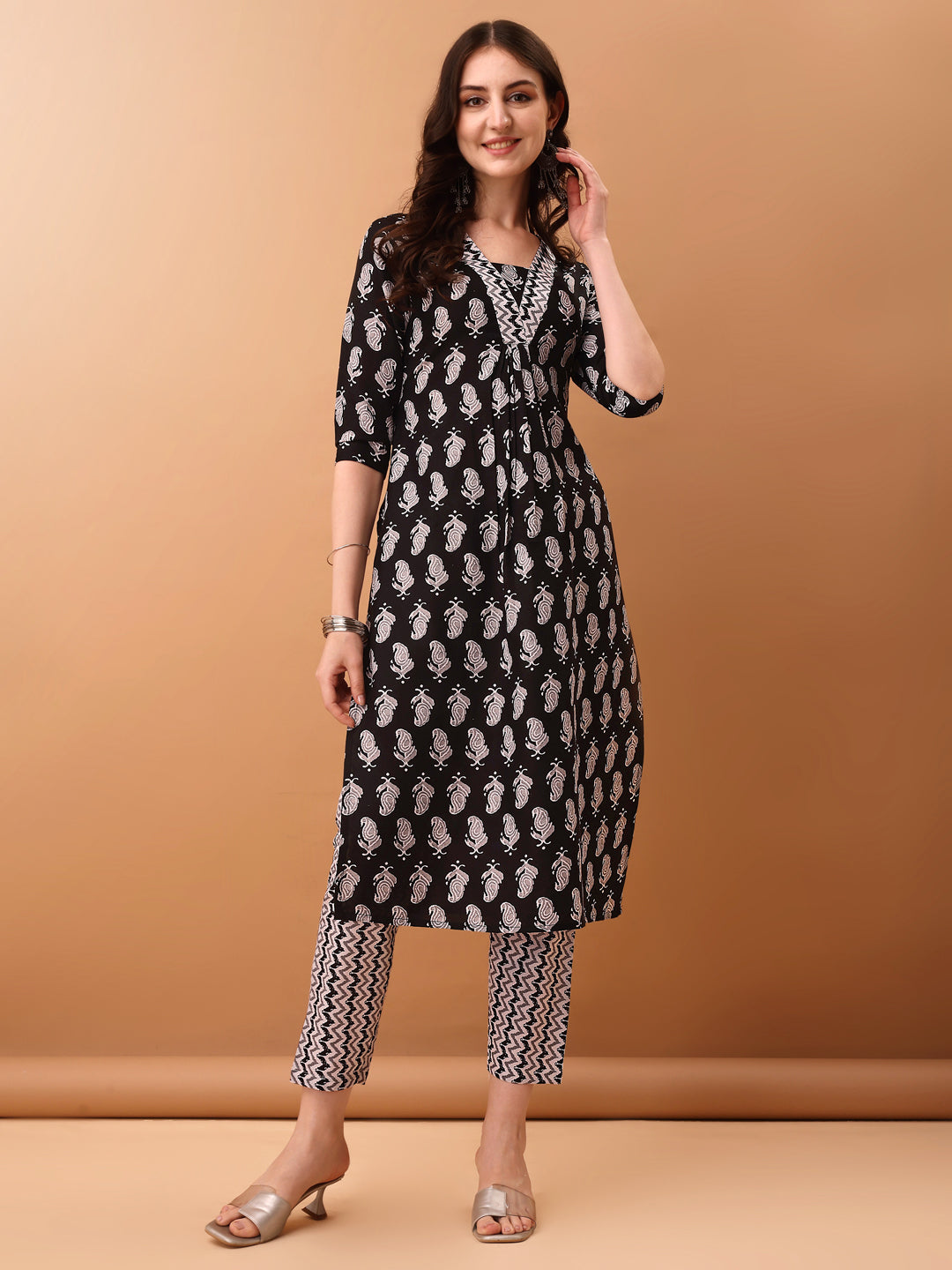 Black Floral Printed Kurta Set with Pant and Dupatta