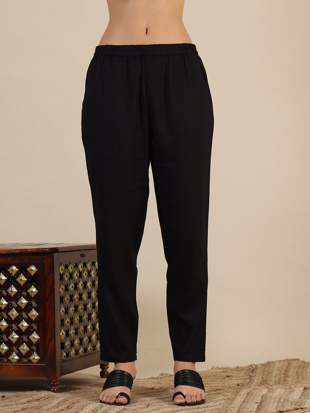 Black Printed Rayon Kurta Set with Pant and Printed Dupatta