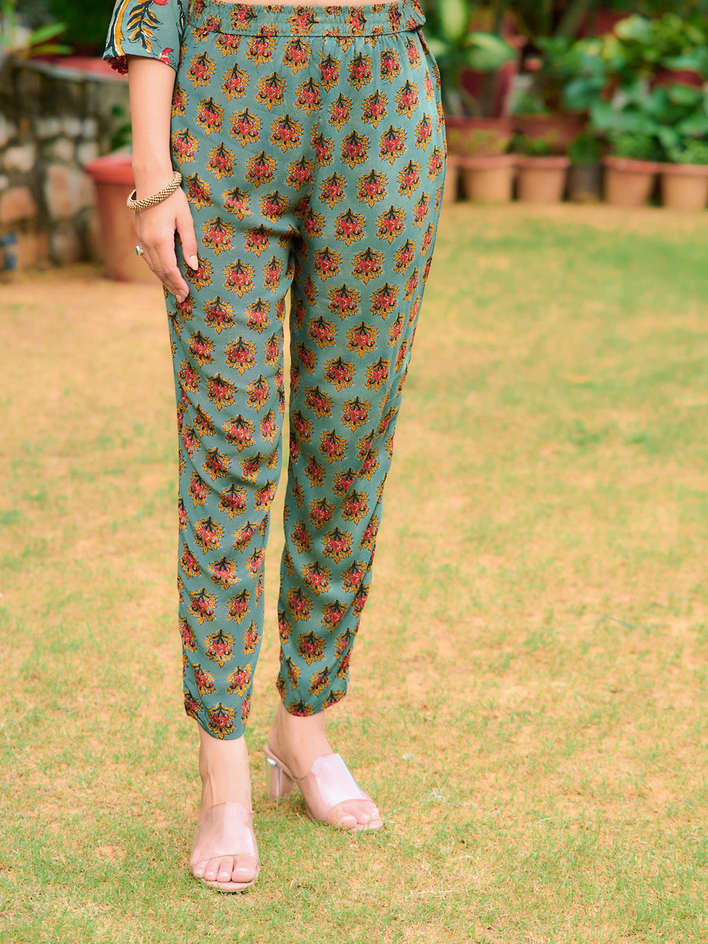 Green Printed Kurta Set with Pant and Matching Dupatta