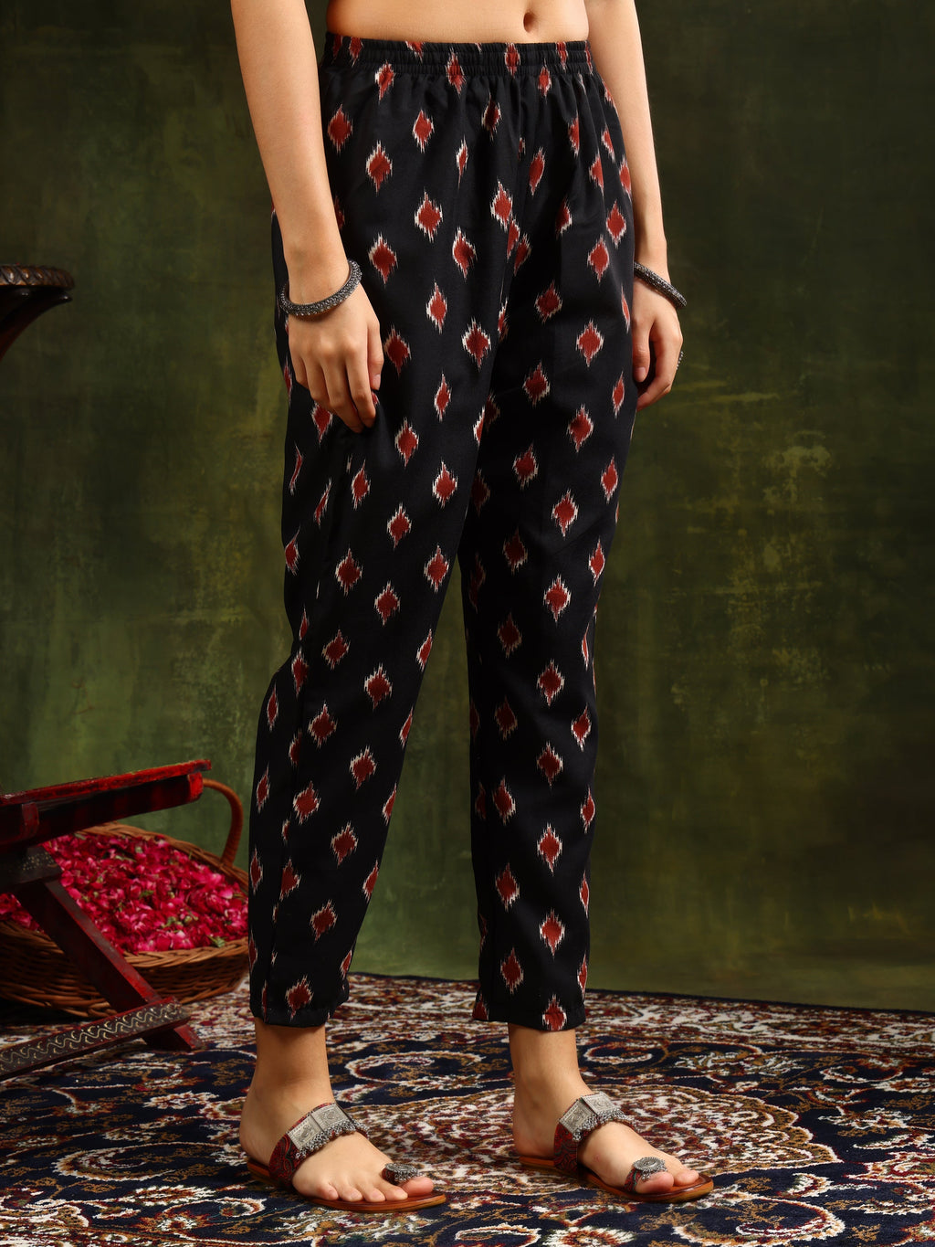 Black Ethnic Motifs Printed A-Line Kurta Set with Pant and Dupatta