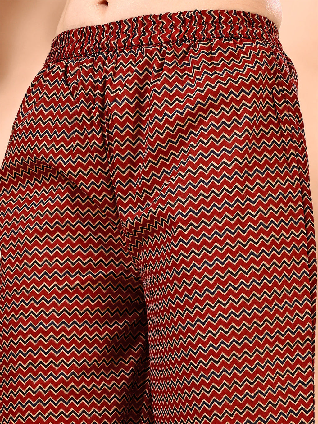 Rust Flared Ethnic Motifs Printed Kurta Set with Palazzo