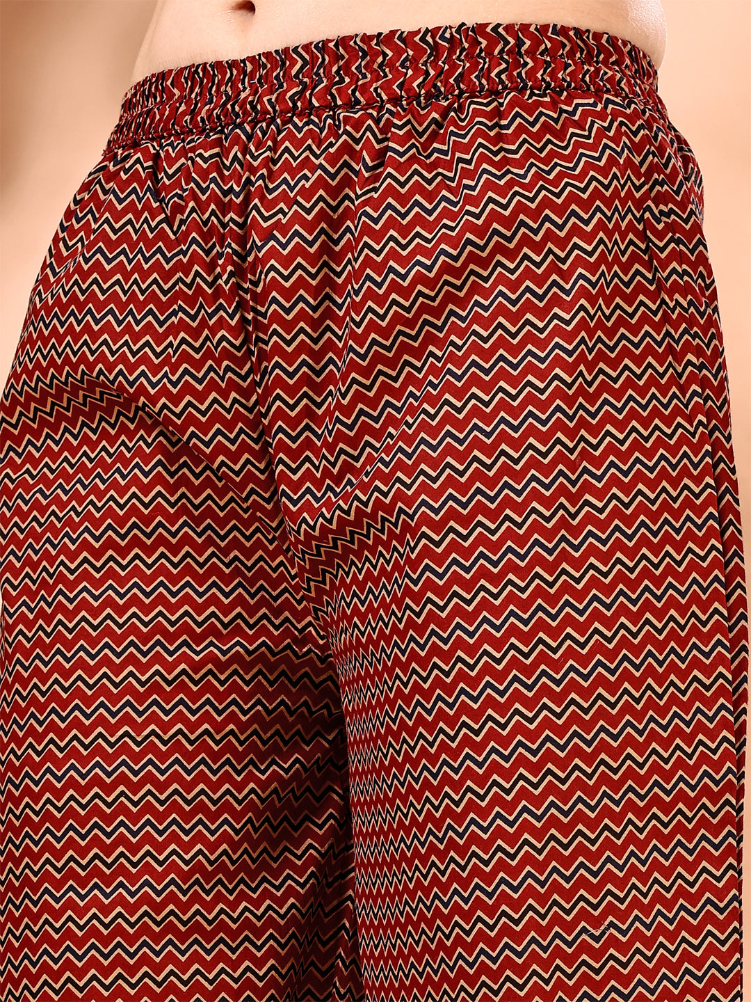 Rust Flared Ethnic Motifs Printed Kurta Set with Palazzo