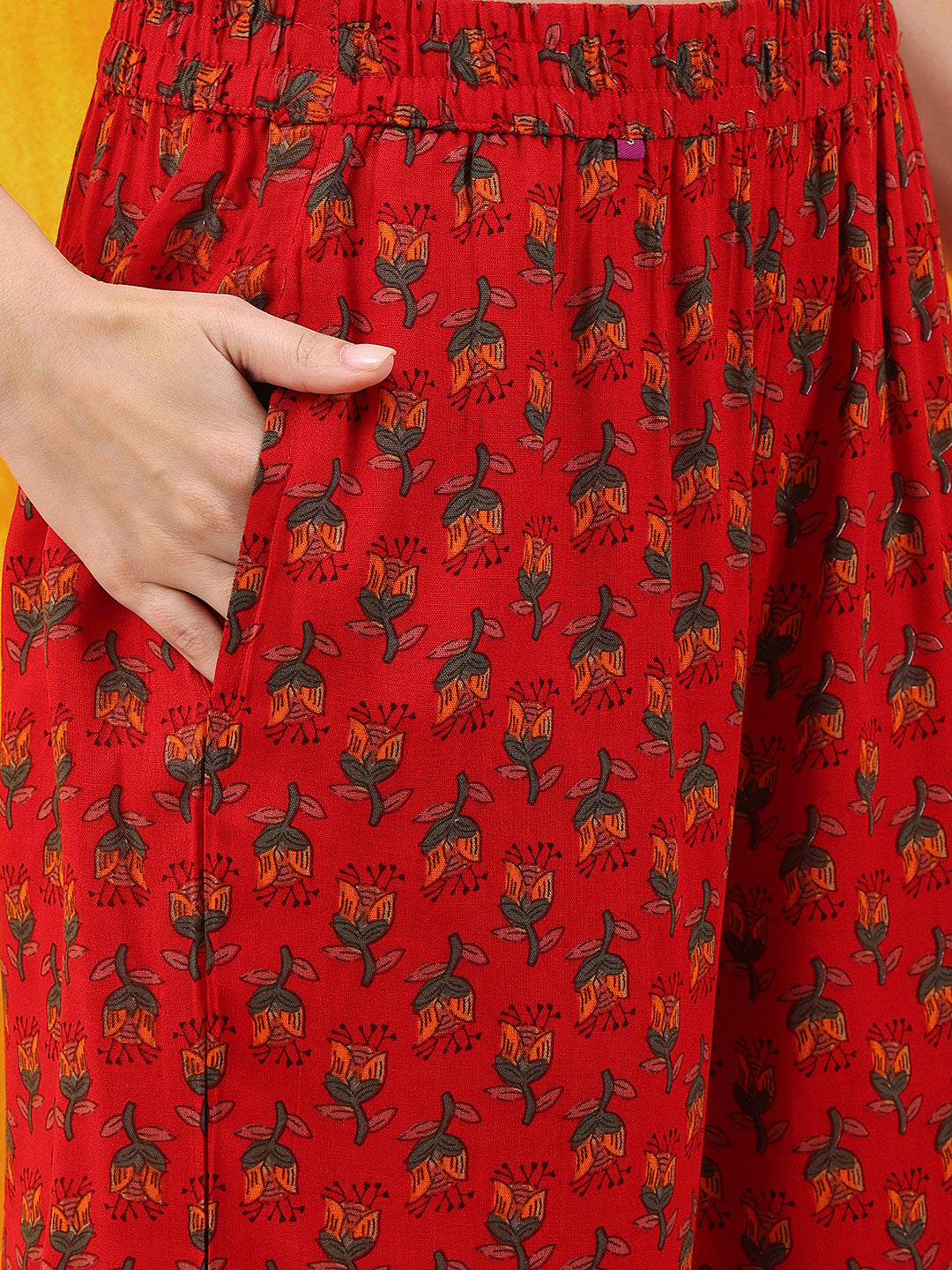 Red Floral Printed A-Line Flared Kurta Set with Palazzo