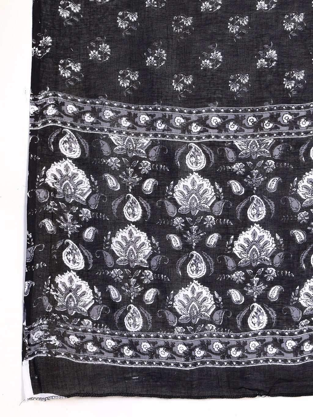Printed Flared Kurta Set with Afghani Pant and Dupatta in Black