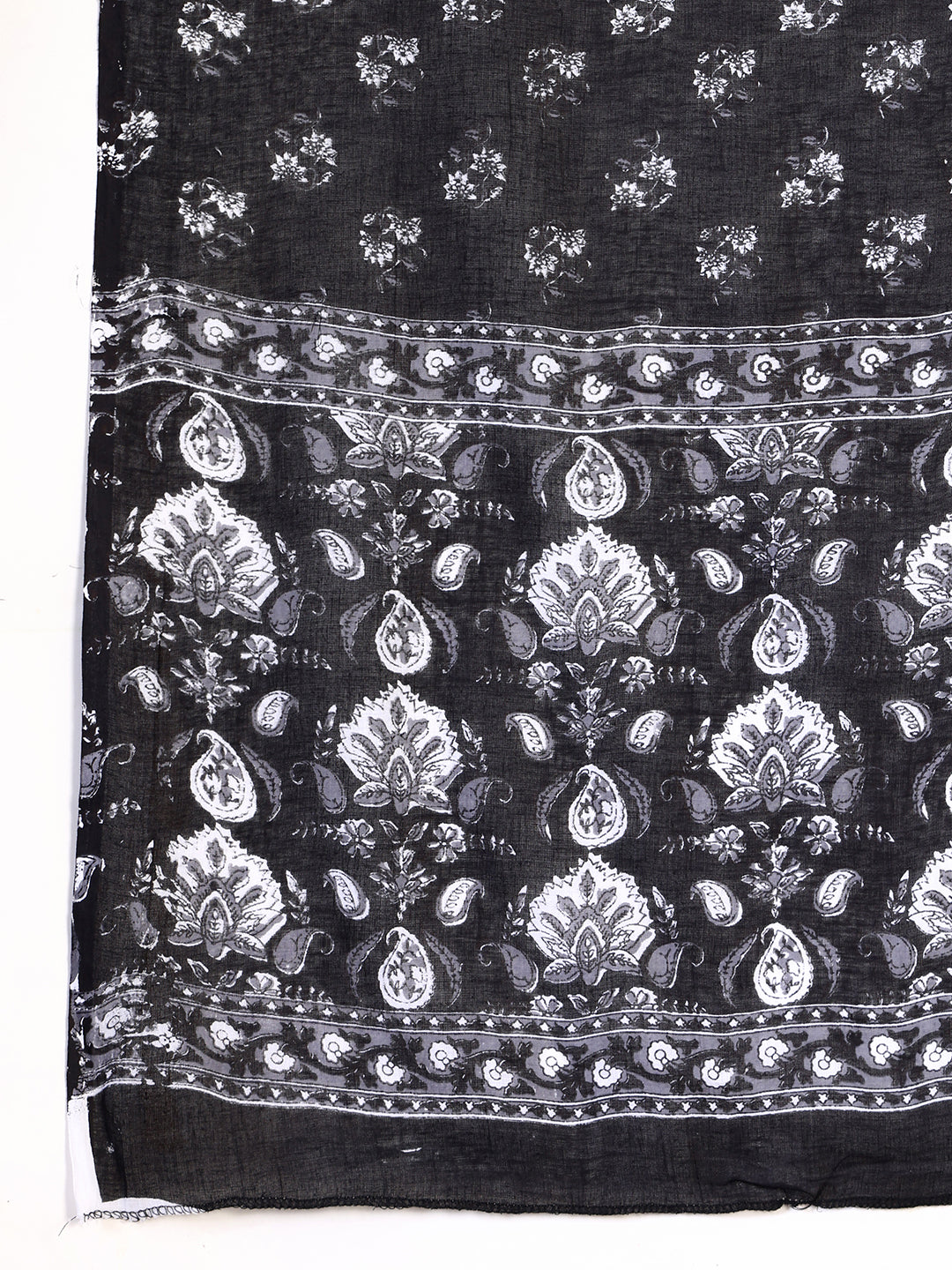Printed Flared Kurta Set with Afghani Pant and Dupatta in Black