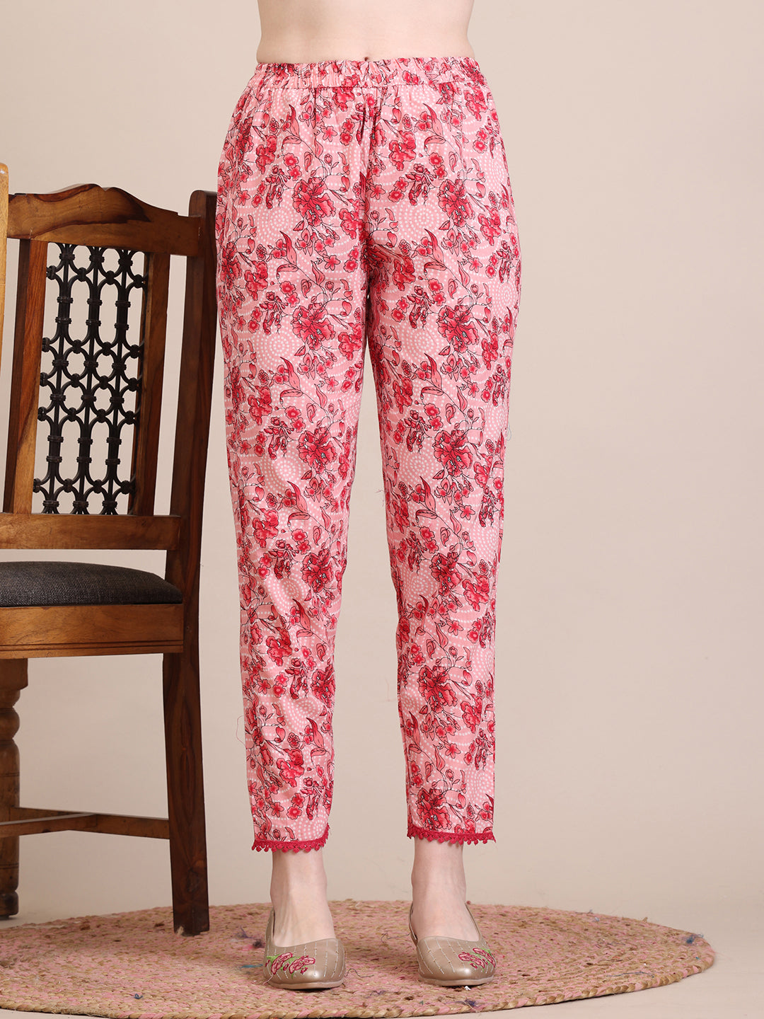 Floral Printed Flared Anarkali Kurta Set with Pant and Dupatta
