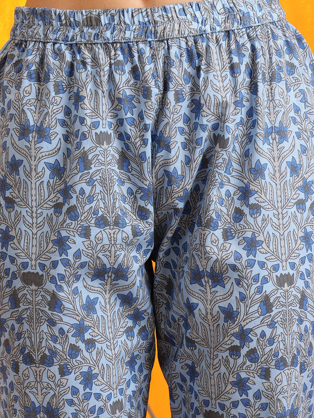 Aqua-Blue Ethnic Motifs Printed Cotton Kurta Set with Dupatta
