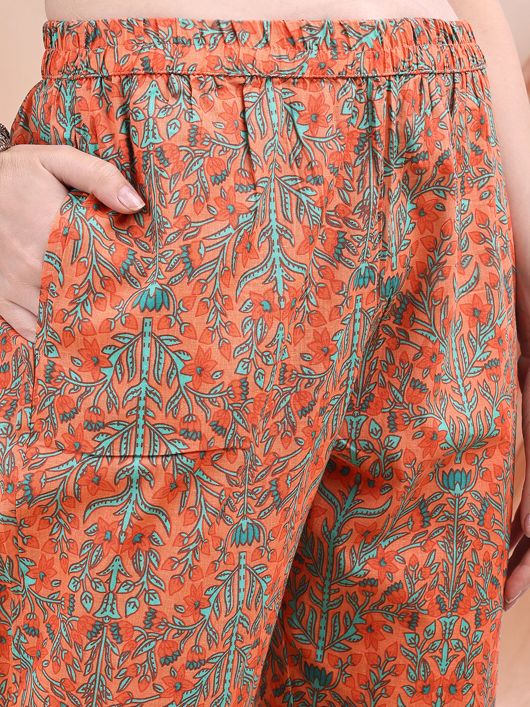 Orange Ethnic Motifs Printed Kurta Set with Pant and Dupatta