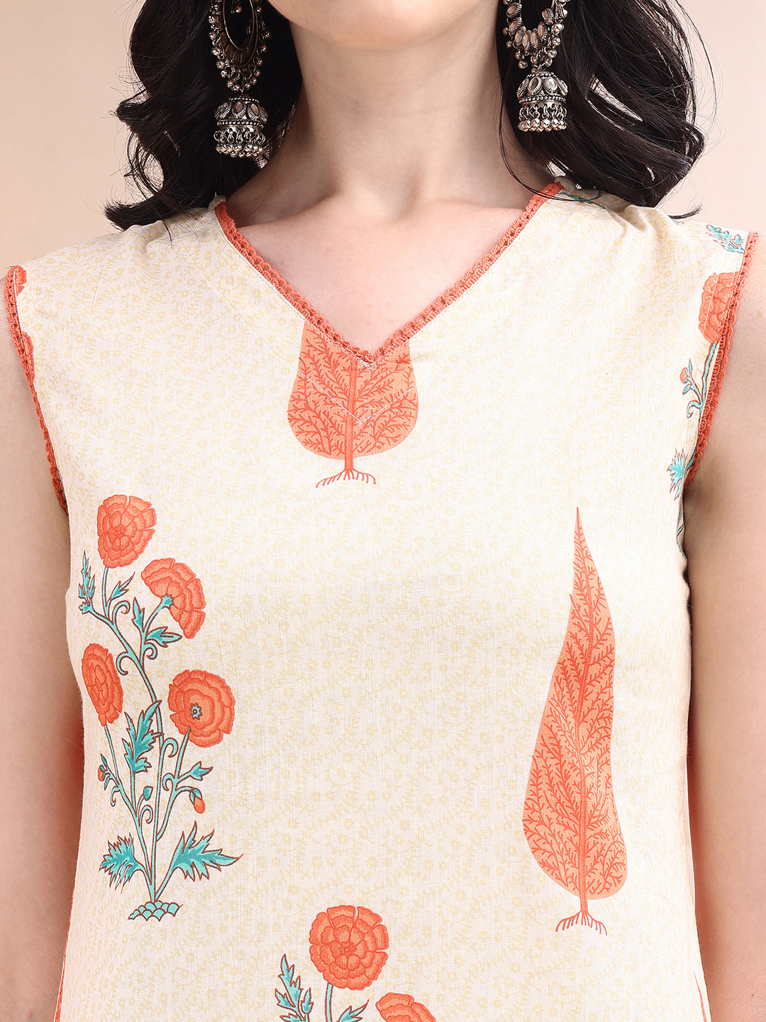 Orange Ethnic Motifs Printed Kurta Set with Pant and Dupatta