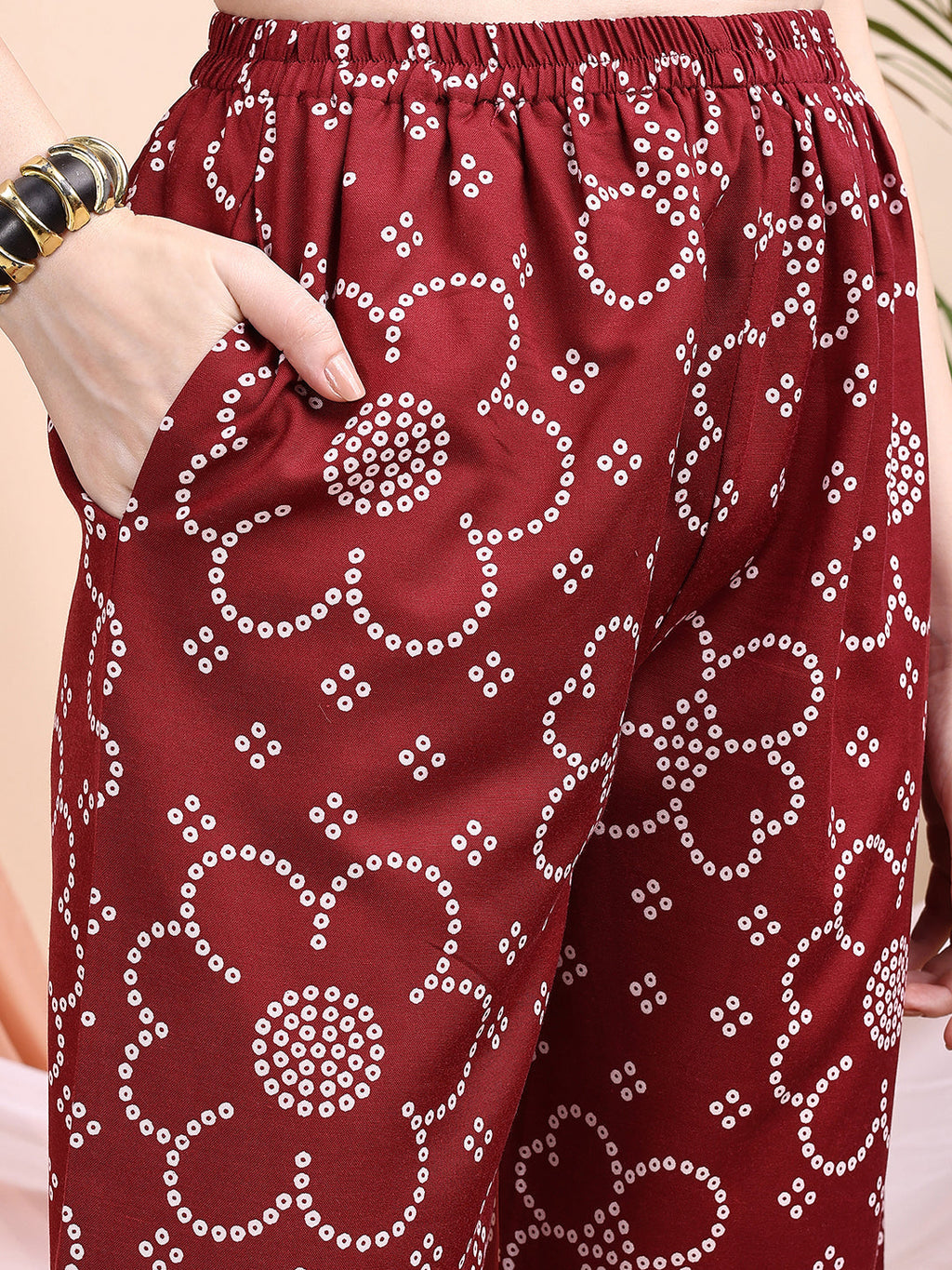 Maroon Embroidered A-Line Kurta Set with Bandhni Print & Dupatta