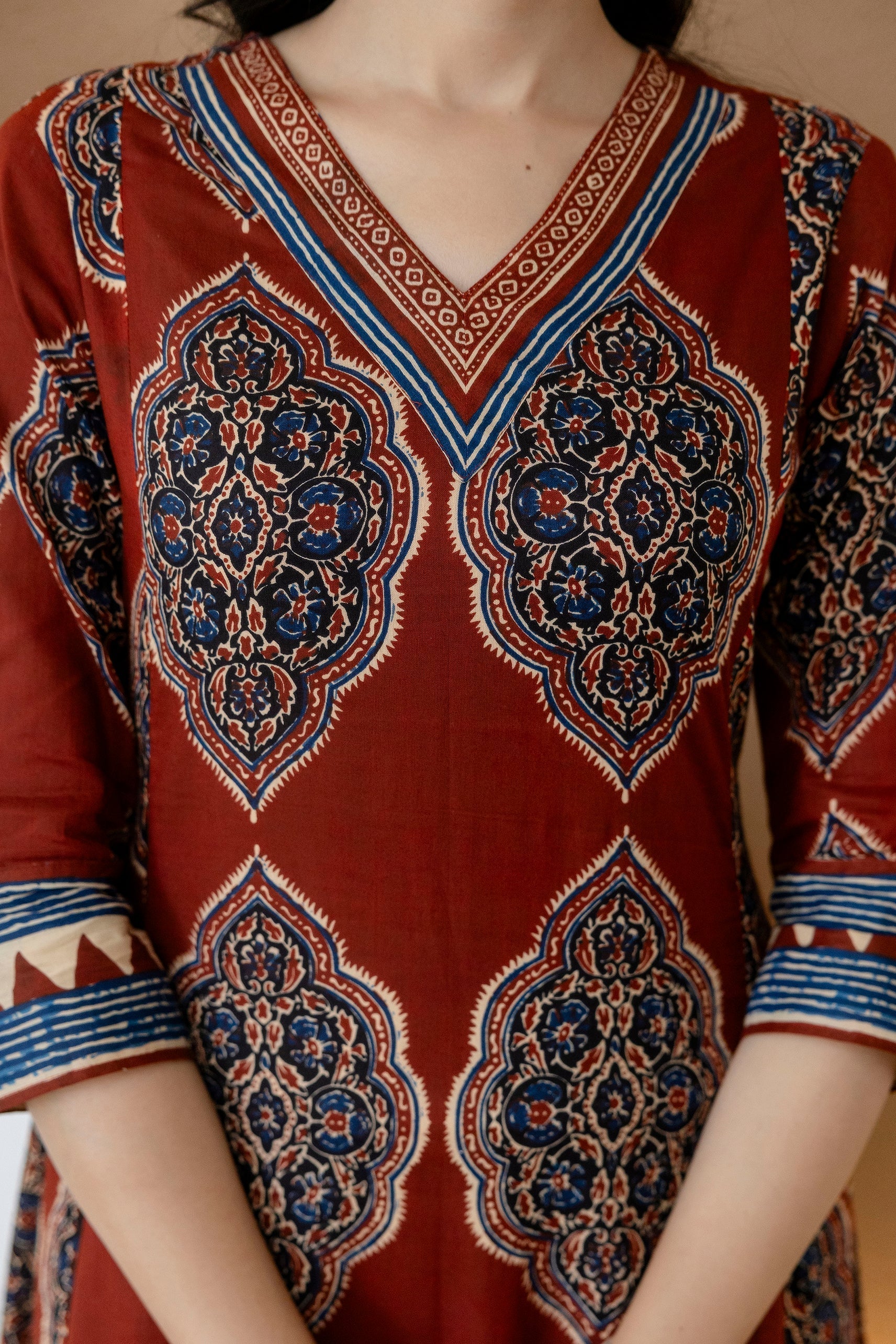 Rust Ethnic Motif Printed Anarkali Kurta Set with Pants & Dupatta