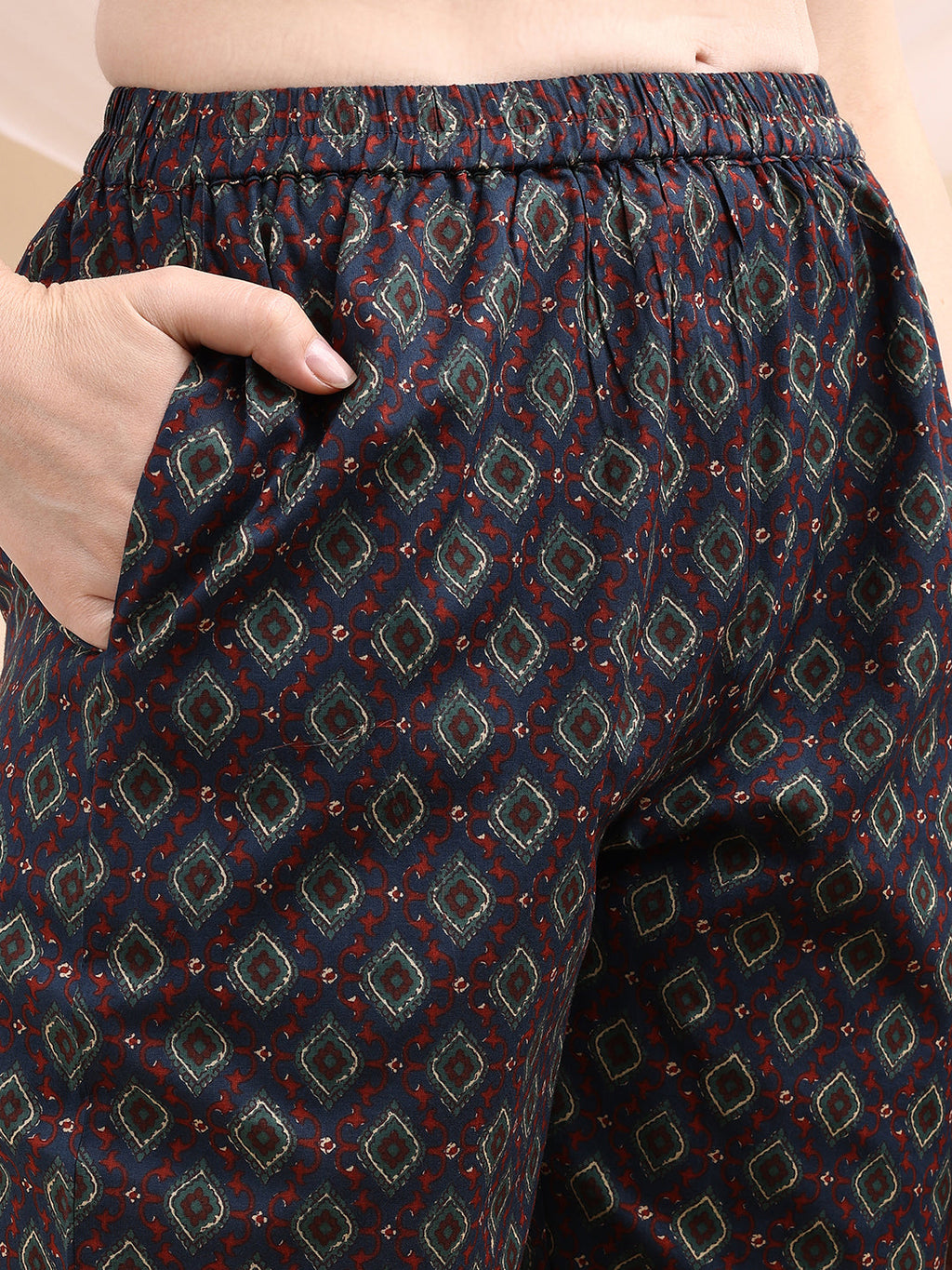 Navy Blue Paisley Printed Angarkha Style Anarkali Kurta Set