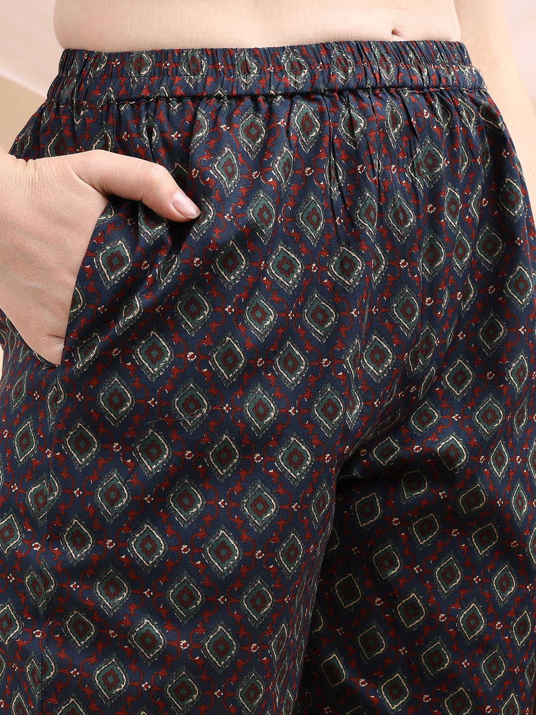 Navy Blue Paisley Printed Angarkha Style Anarkali Kurta Set