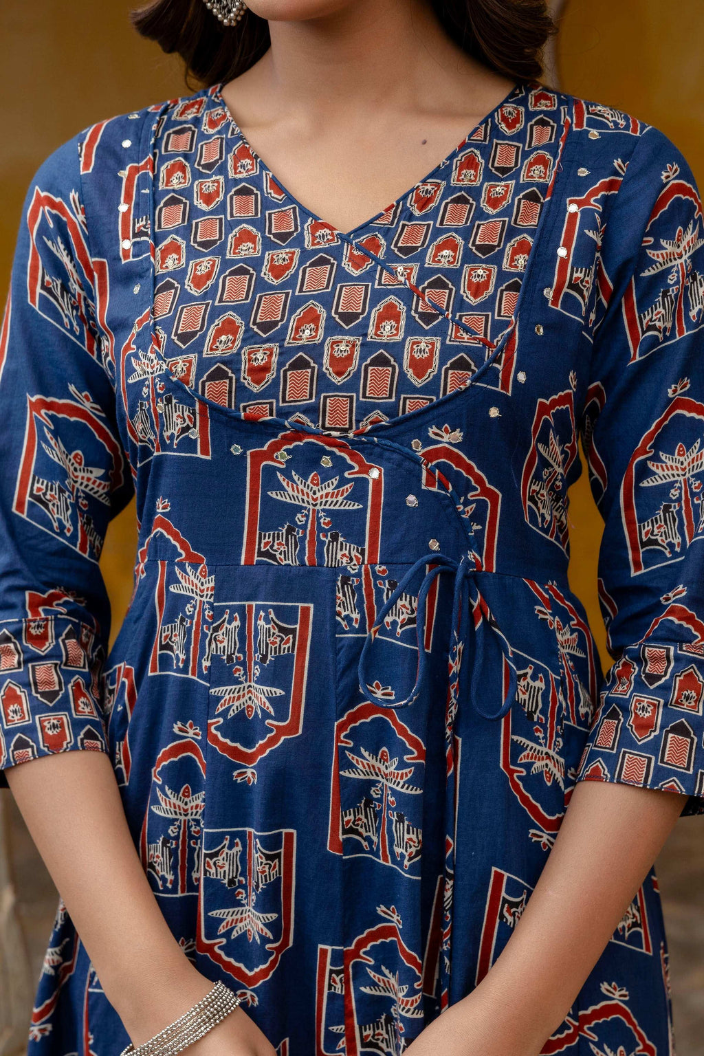 Blue Ajrakh-Inspired Handblock Print Angarkha Kurta Set