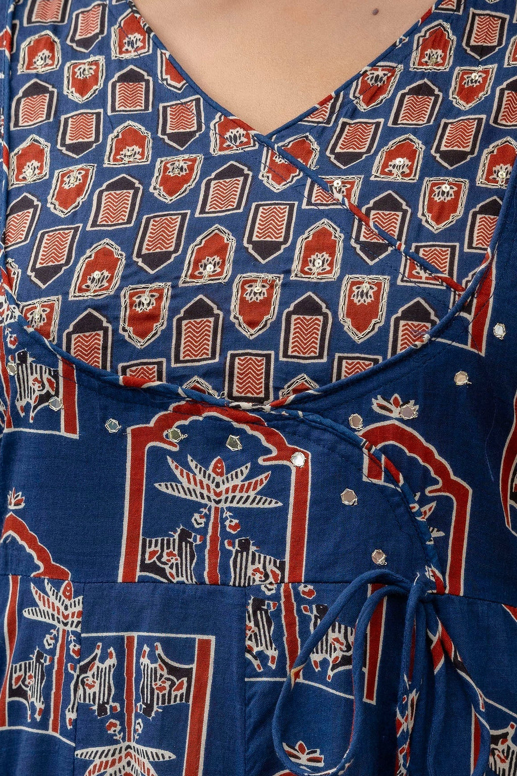 Blue Ajrakh-Inspired Handblock Print Angarkha Kurta Set