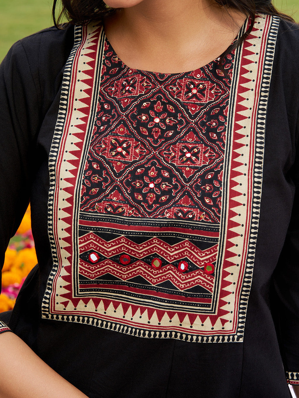 Black Embroidered Ethnic Printed Anarkali Kurta Set with Dupatta
