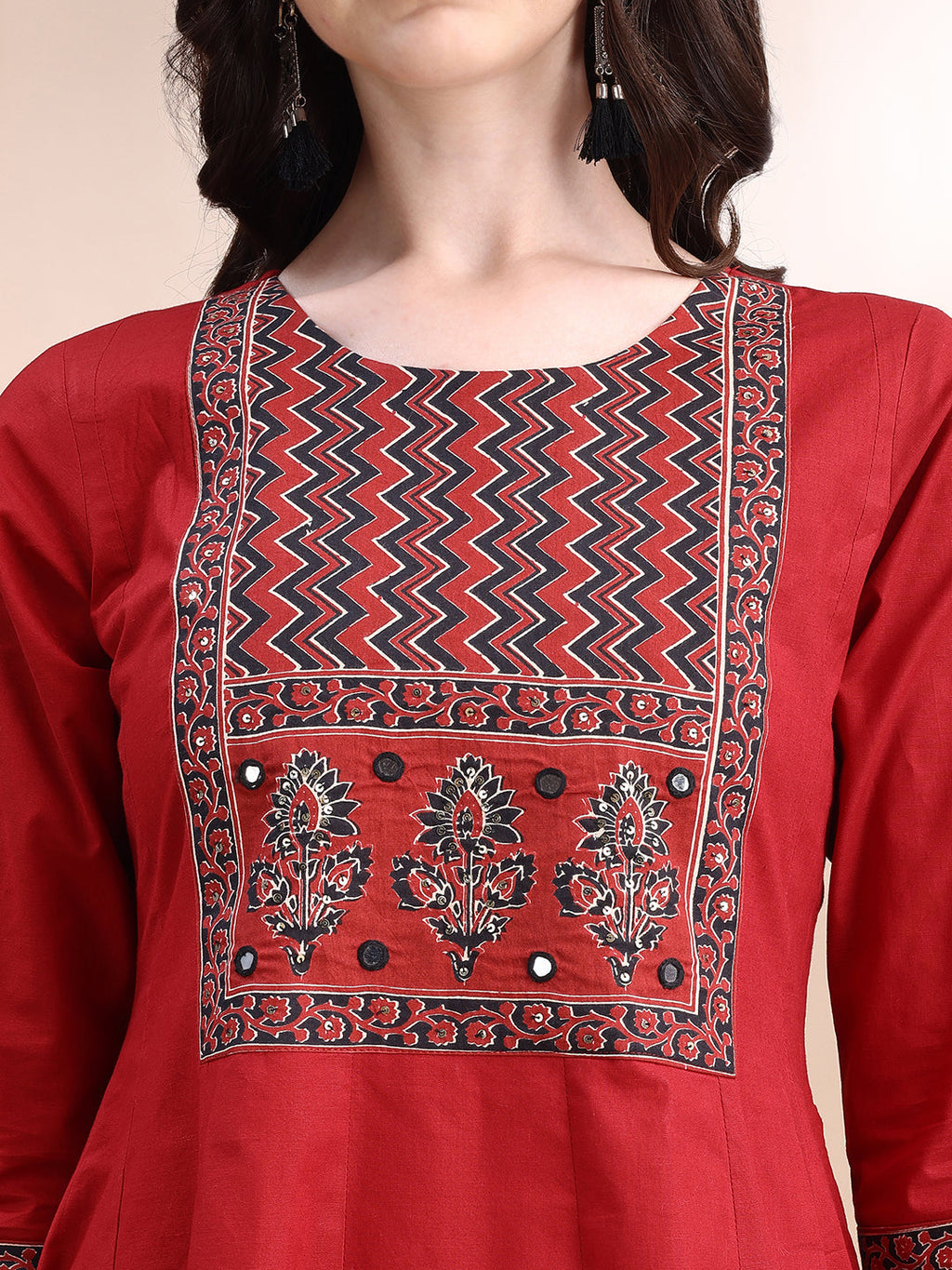 Maroon Embroidered Anarkali Kurta Set with Pant and Dupatta