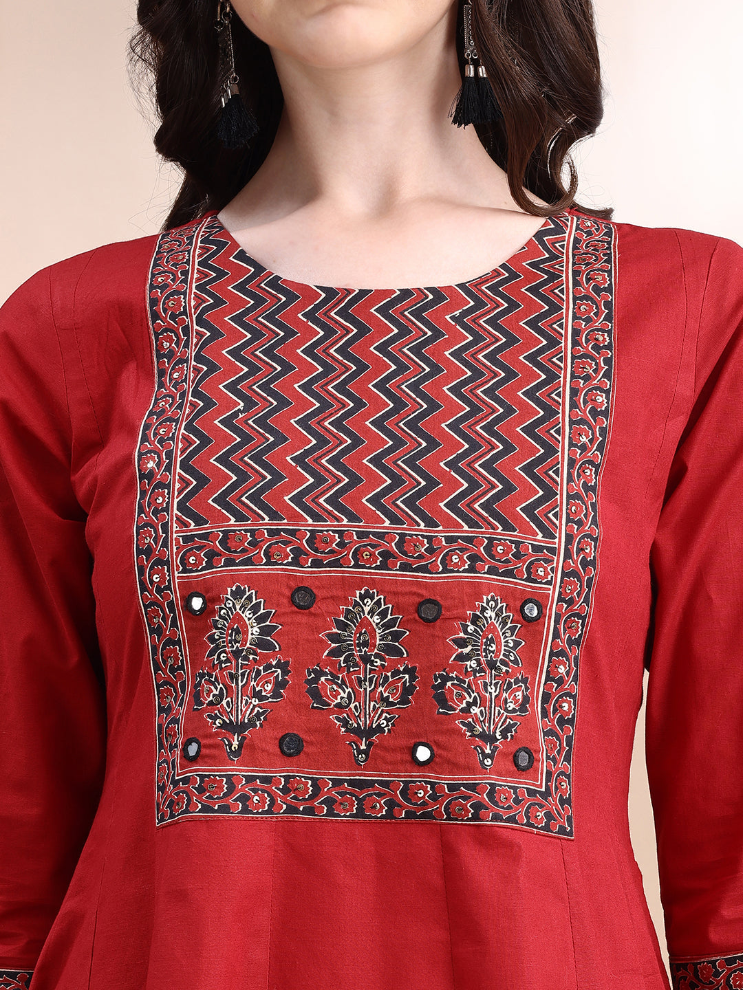 Maroon Embroidered Anarkali Kurta Set with Pant and Dupatta