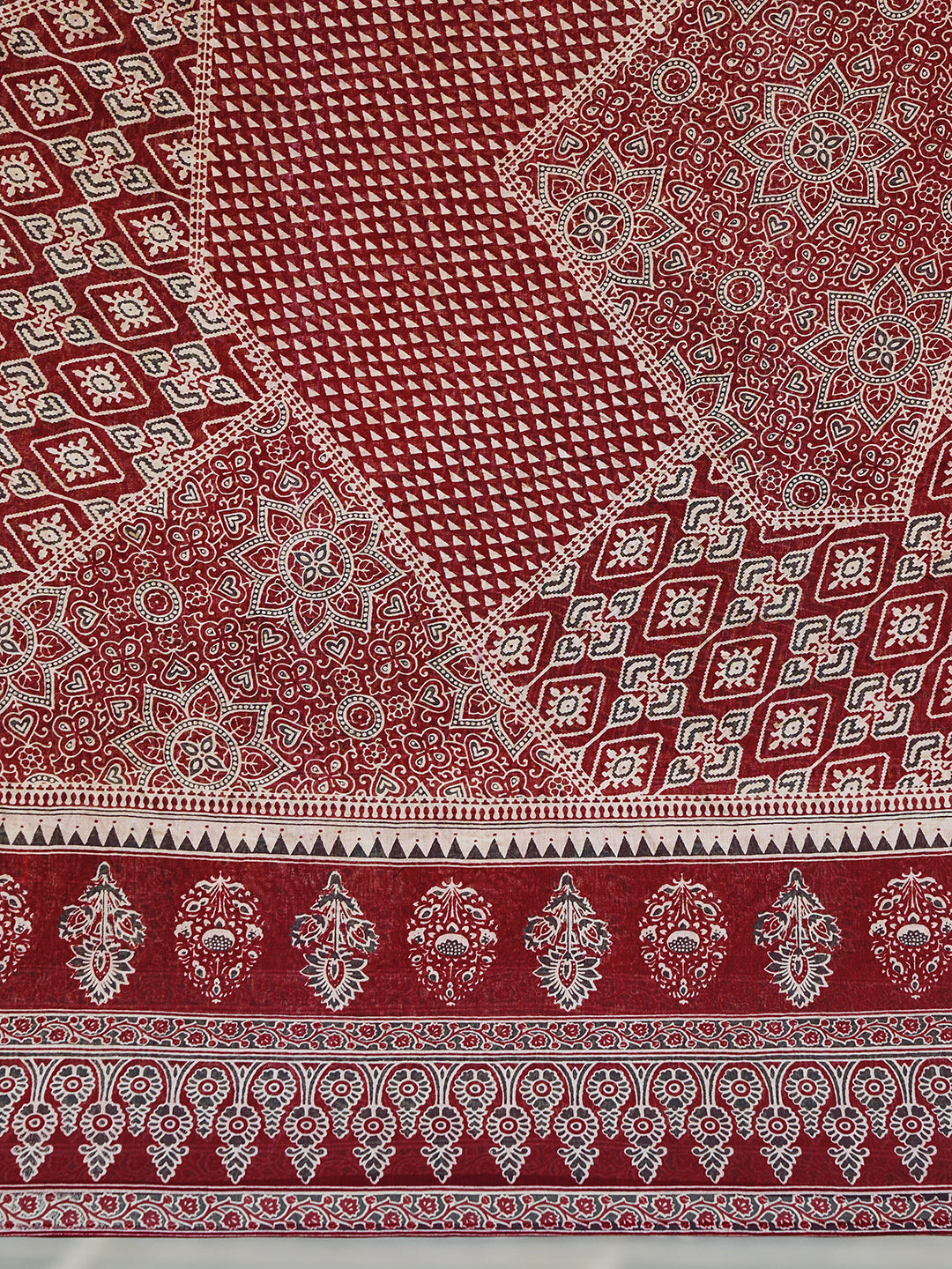 Maroon Embroidered Ethnic Kurta Set with Pant and Printed Dupatta