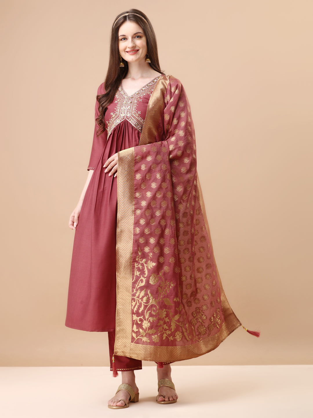 Alia Cut Sequined Embroidered Kurta Set with Banarasi Silk Dupatta