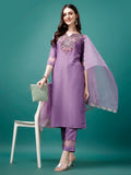 Multicolor rayon kurta set with premium embroidered organza dupatta