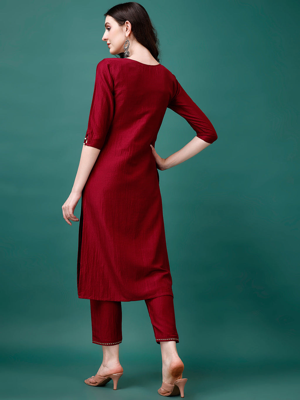 Multicolor Hand Embroidered Kurta Set with Organza Dupatta