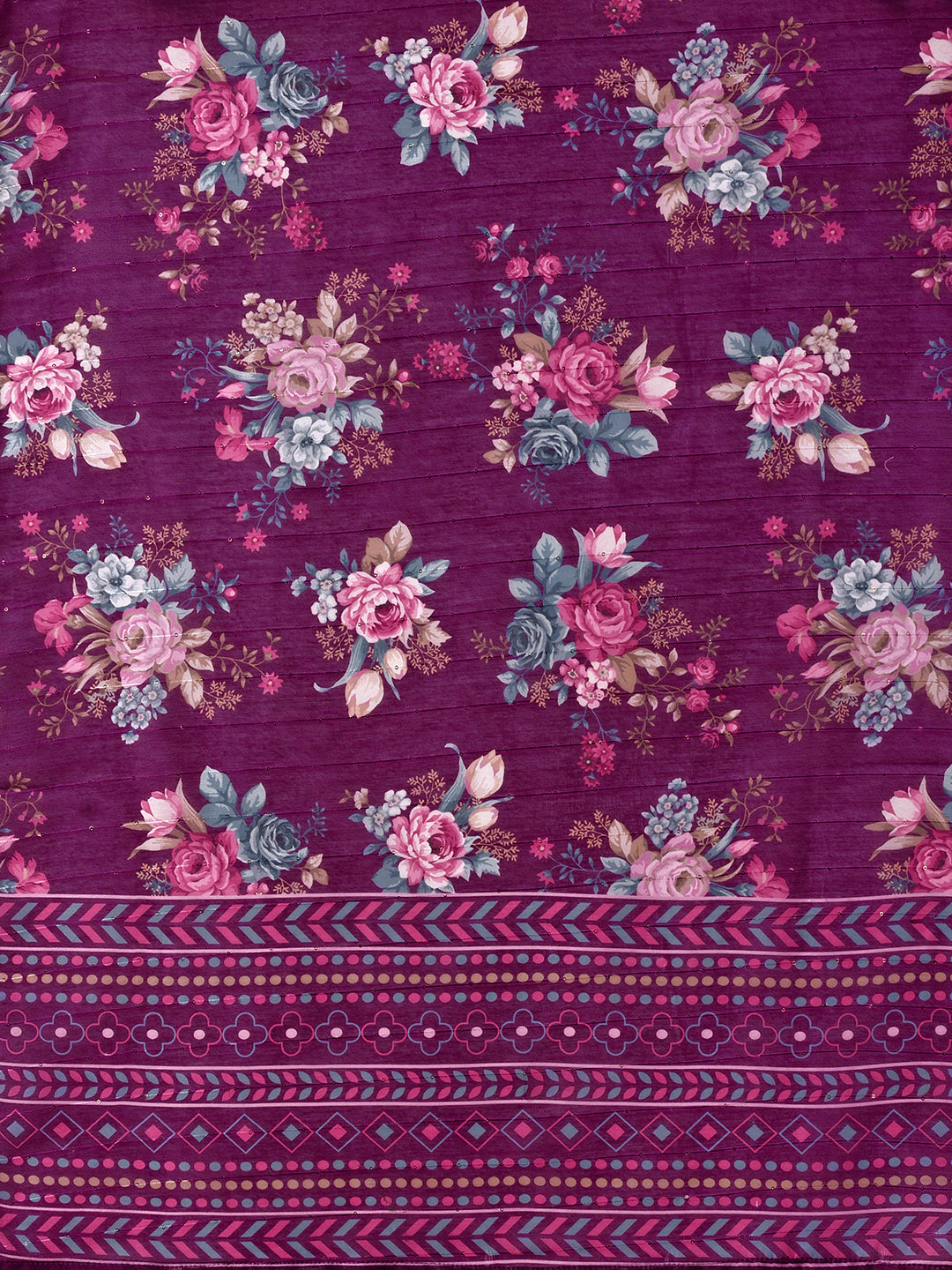 Purple Hand Embroidered Kurta with Pant and Printed Dupatta Set