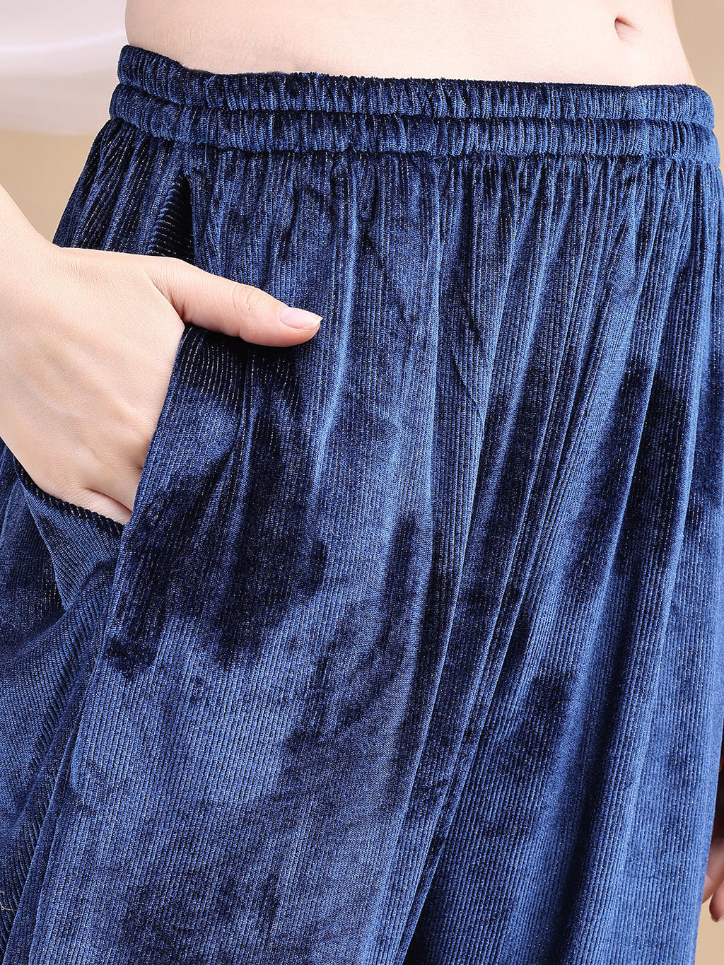 Navy Blue Hand Embroidered Velvet Kurta Set with Dupatta