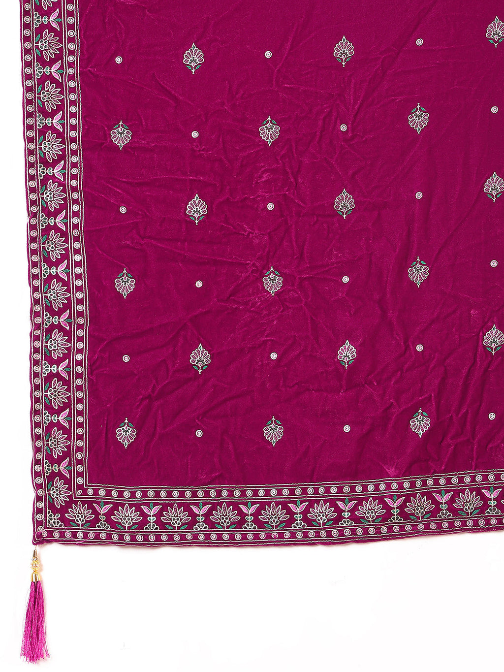 Pink Velvet Kurta Set with Hand and Foil Print Details