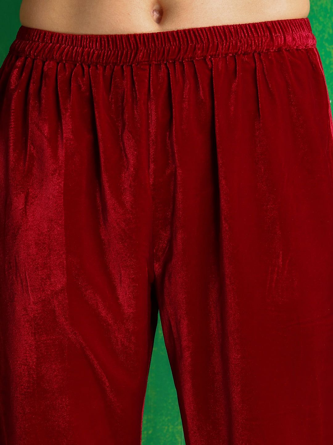 Maroon Velvet Embroidered Kurta Set with Embroidered Dupatta