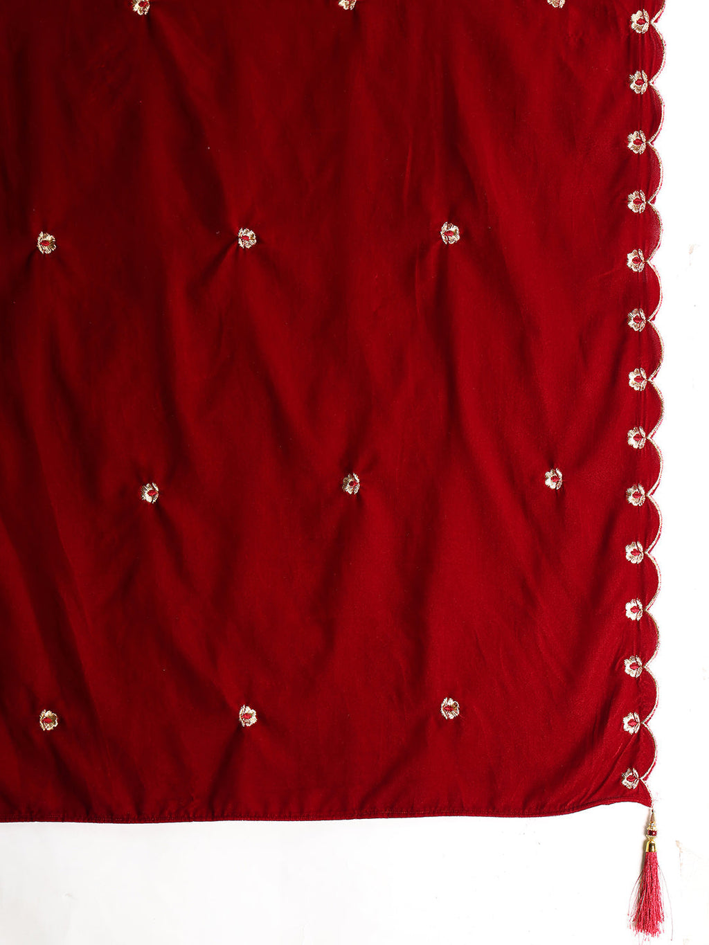Maroon Velvet Embroidered Kurta Set with Dupatta and Pant
