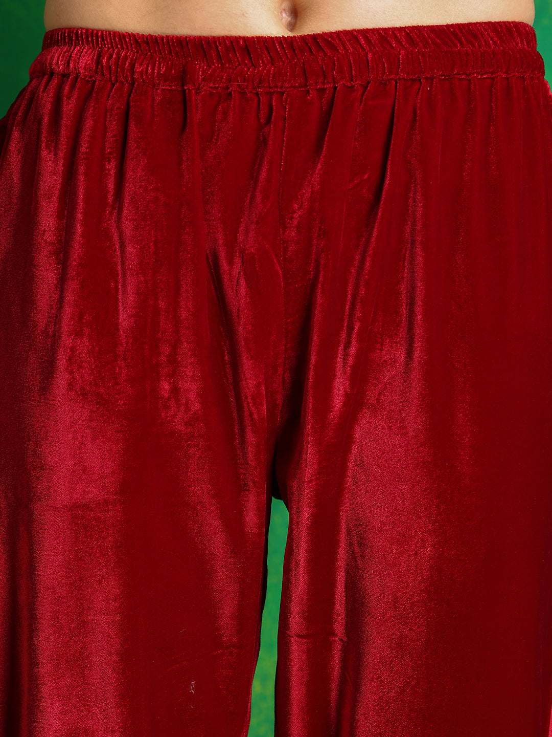 Maroon Velvet Embroidered Kurta Set with Dupatta and Pant