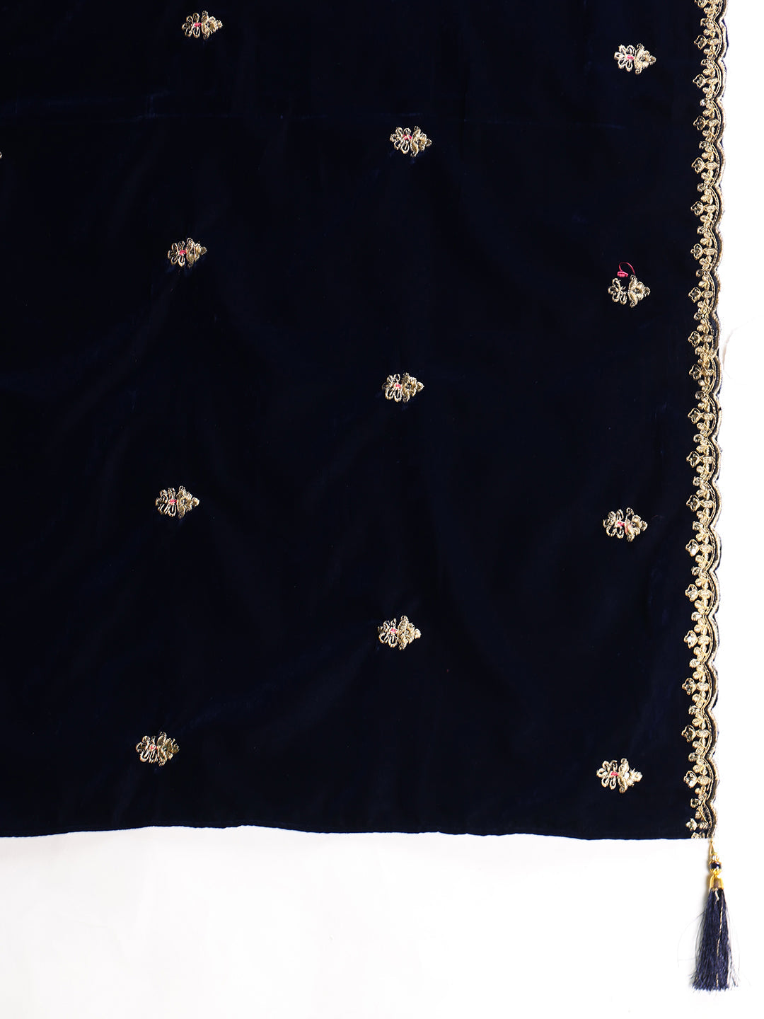 Navy Blue Velvet Embroidered Kurta Set with Dupatta