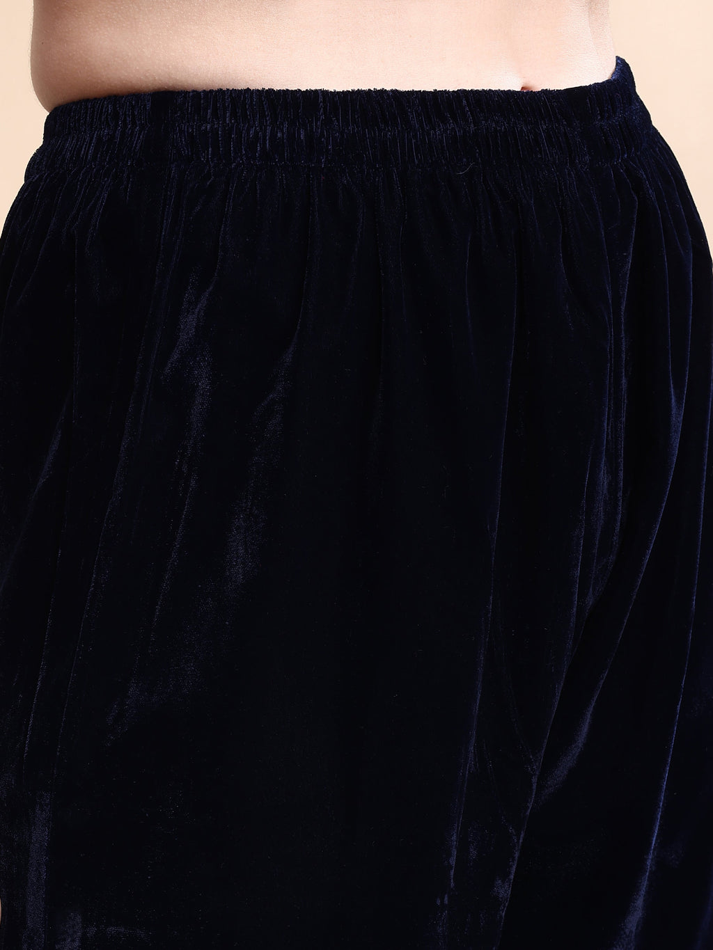 Navy Blue Embroidered Velvet Tunic and Pant Co-Ord Set