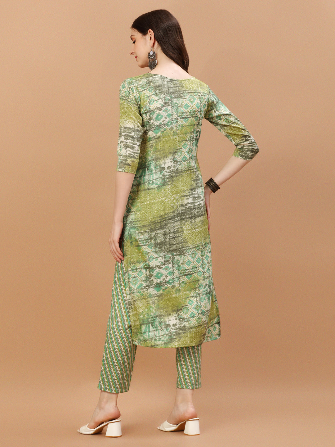 Multicolor Printed Cotton Kurta Pant & Dupatta Set for Women