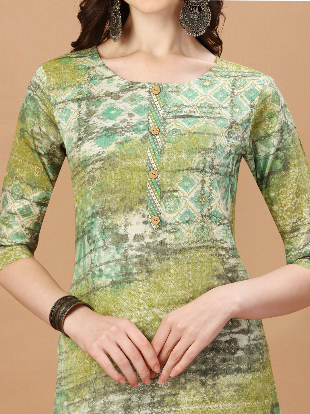 Multicolor Printed Cotton Kurta Pant & Dupatta Set for Women