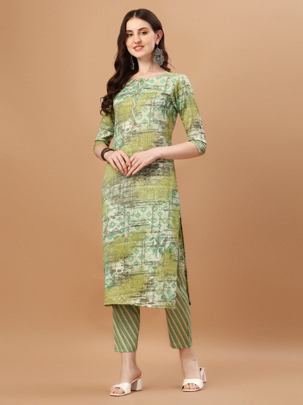 Multicolor Printed Cotton Kurta Pant & Dupatta Set for Women