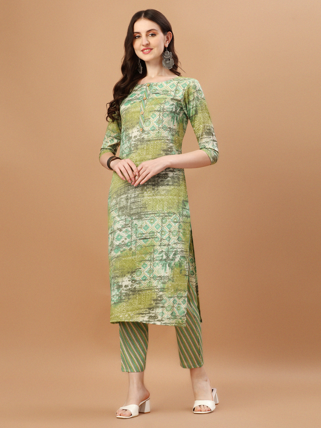 Multicolor Printed Cotton Kurta Pant & Dupatta Set for Women