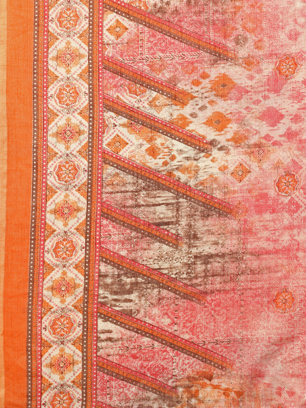 Orange & Pink Printed Rayon Kurta Pant & Dupatta Set