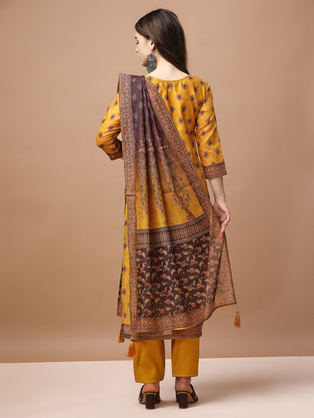 Multicolor Ethnic Motifs Printed Kurta Set with Embroidery