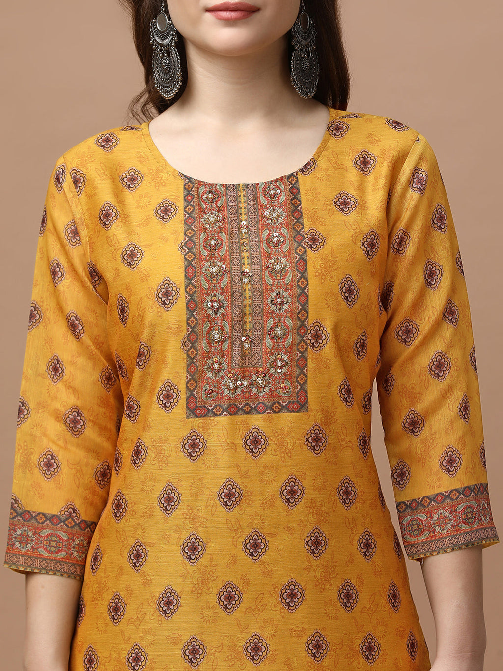 Multicolor Ethnic Motifs Printed Kurta Set with Embroidery