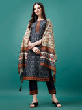 Multicolor hand embroidered kurta with 3/4 sleeves and matching pant set