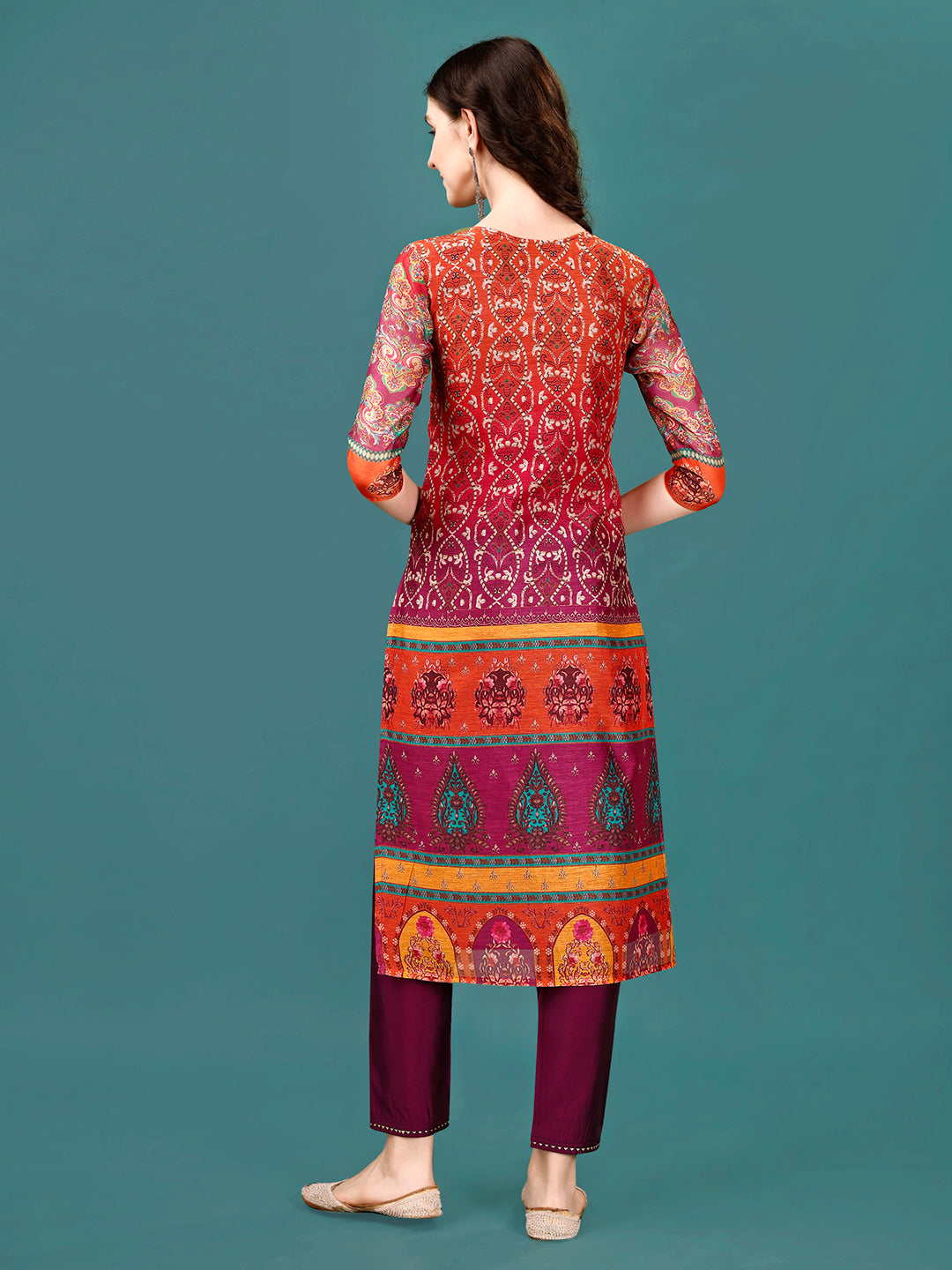 Multicolor Printed & Hand Embroidered Kurta Set with Dupatta
