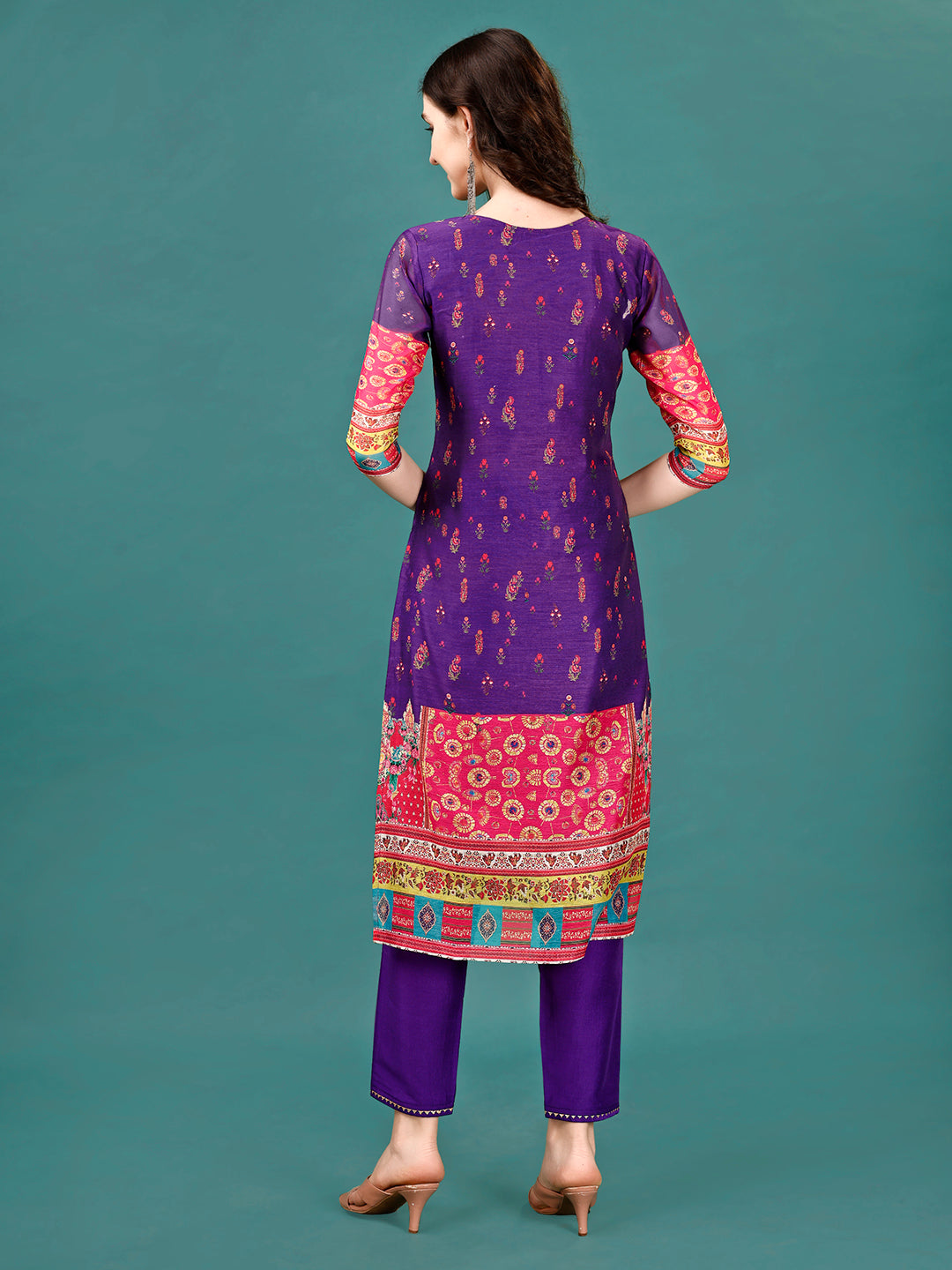 Multicolor Printed & Hand Embroidered Kurta Set